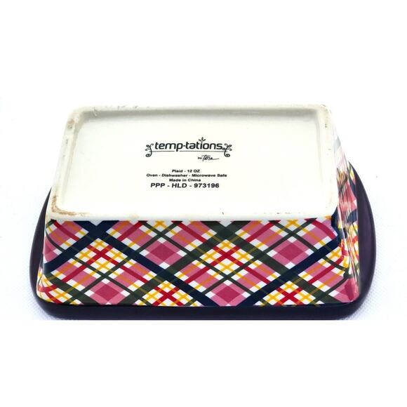 LOAF BAKING DISH-TEMP-TATIONS-Ceramic-Plum & Pink-Plaid-Holiday Theme-Small - Picture 8 of 8